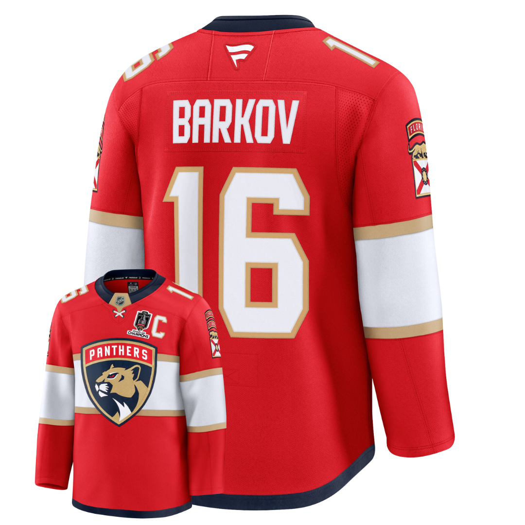 Aleksander Barkov Florida Panthers Fanatics Red Home Premium Jersey With 2025 Stanley Cup Champions Patch