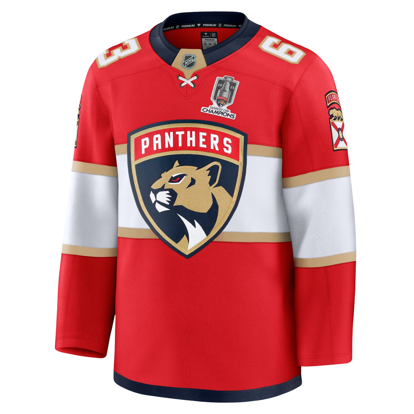 Brad Marchand Florida Panthers Fanatics Red Home Premium Jersey With 2025 Stanley Cup Champions Patch