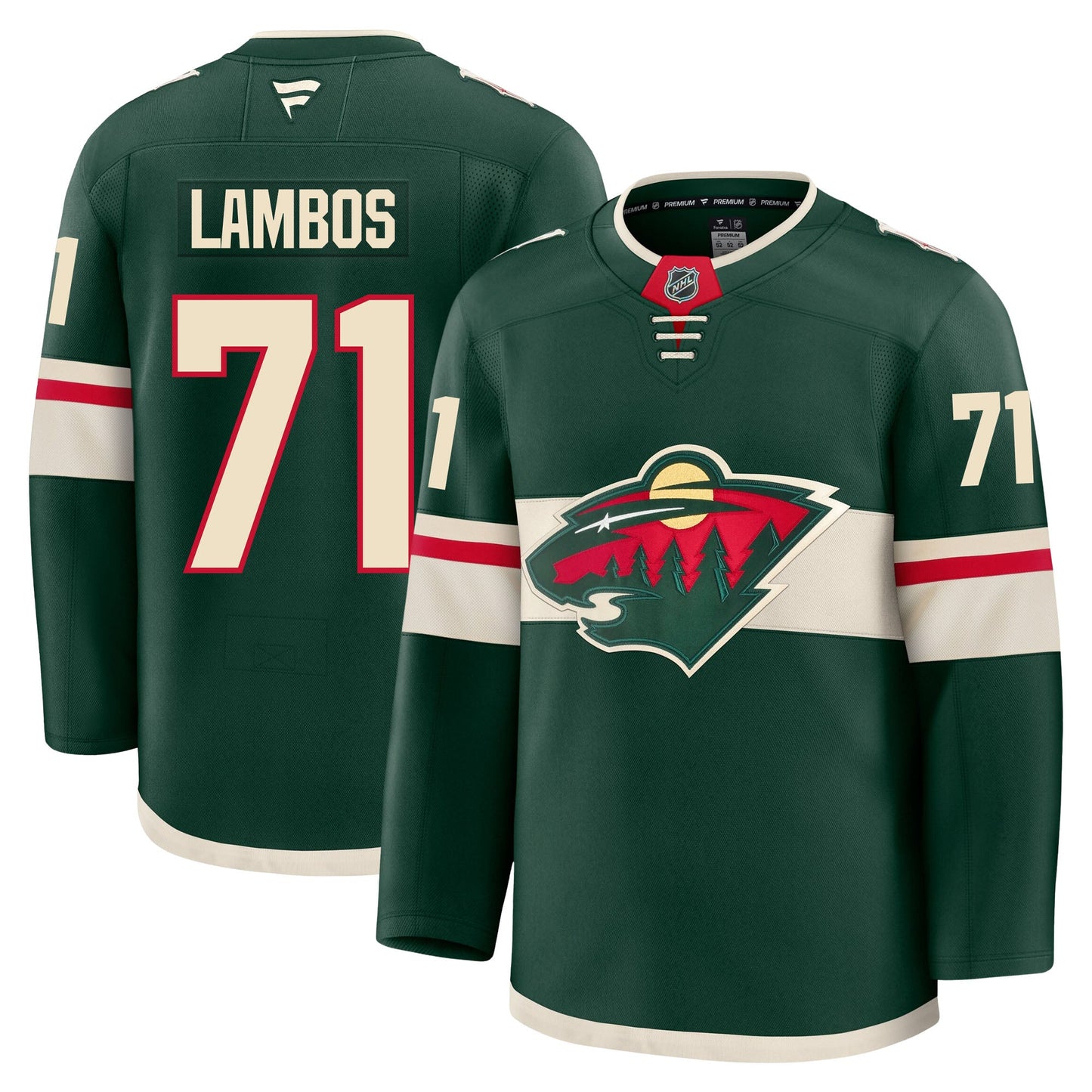 Carson Lambos Minnesota Wild Fanatics Premium Home Jersey