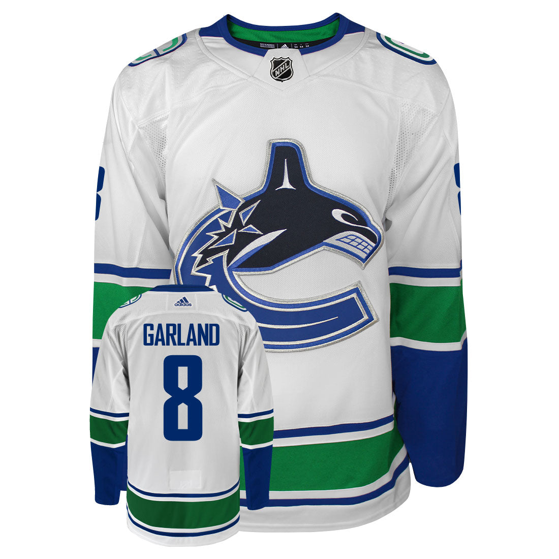 Conor Garland Vancouver Canucks Adidas Primegreen Authentic Away NHL Hockey Jersey - Front/Back View