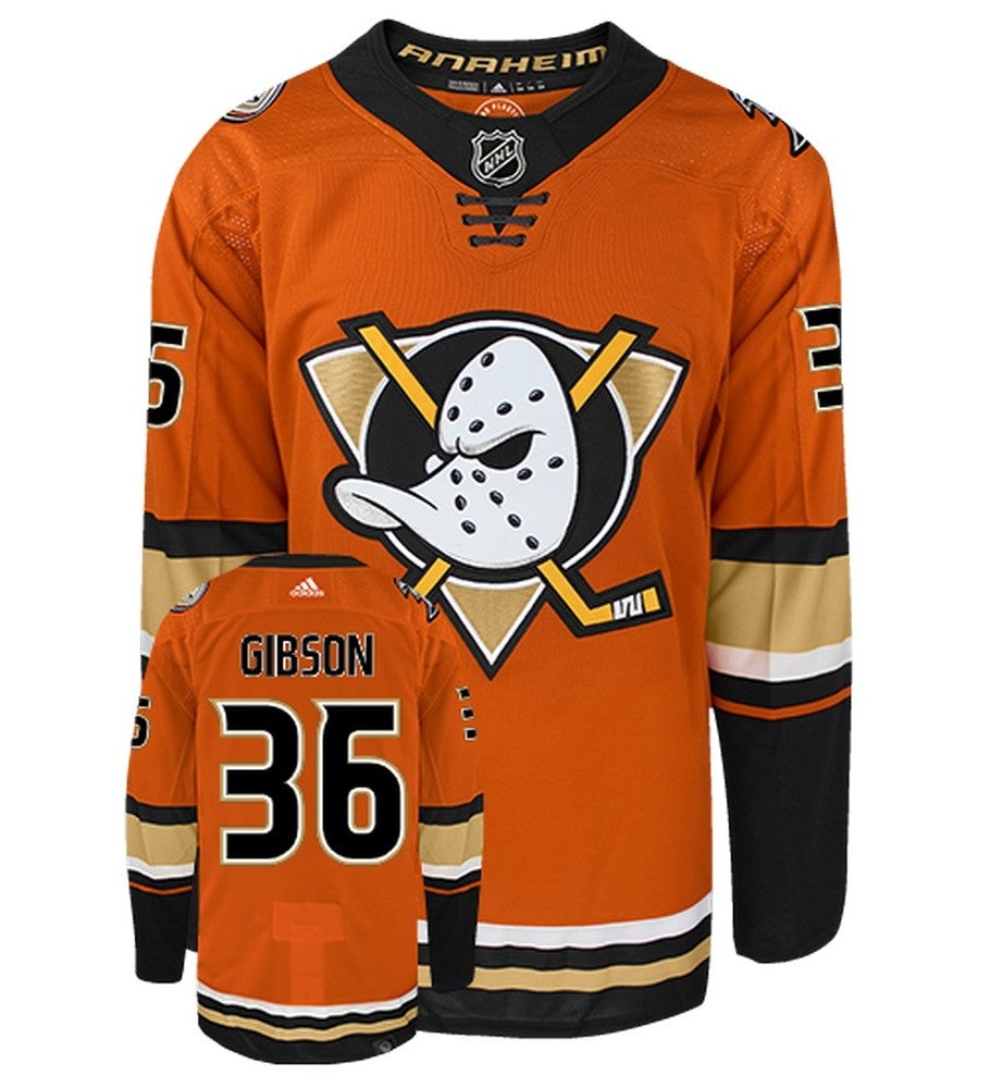 John Gibson Anaheim Ducks Adidas Primegreen Authentic Alternate NHL Hockey Jersey - Front/Back View