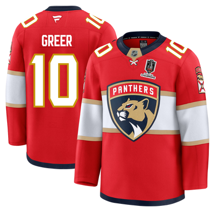 A.J. Greer Florida Panthers Fanatics Premium Official NHL HOME Jersey With 2025 Stanley Cup Champions Patch