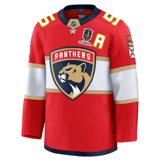 Aaron Ekblad Florida Panthers Fanatics Premium Official NHL HOME Jersey With 2025 Stanley Cup Champions Patch