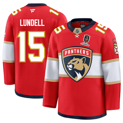 Anton Lundell Florida Panthers Fanatics Premium Official NHL HOME Jersey With 2025 Stanley Cup Champions Patch
