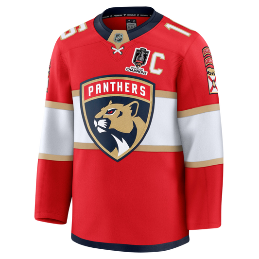 Aleksander Barkov Florida Panthers Fanatics Red Home Premium Jersey With 2025 Stanley Cup Champions Patch