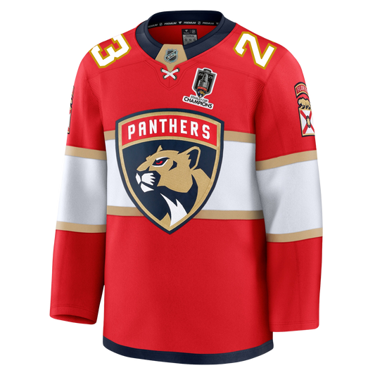 Carter Verhaeghe Florida Panthers Fanatics Premium Official NHL HOME Jersey With 2025 Stanley Cup Champions Patch