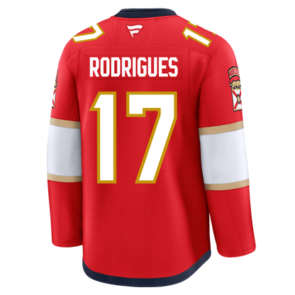 Evan Rodrigues Florida Panthers Fanatics Premium Official NHL HOME Jersey With 2025 Stanley Cup Champions Patch