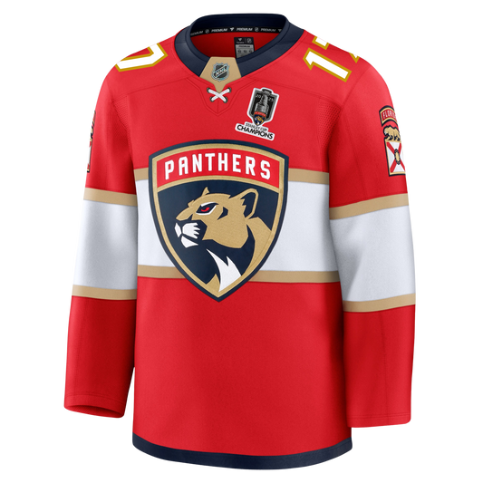 Evan Rodrigues Florida Panthers Fanatics Premium Official NHL HOME Jersey With 2025 Stanley Cup Champions Patch
