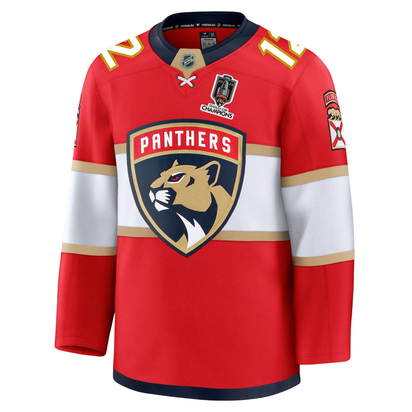 Jonah Gadjovich Florida Panthers Fanatics Premium Official NHL HOME Jersey With 2025 Stanley Cup Champions Patch