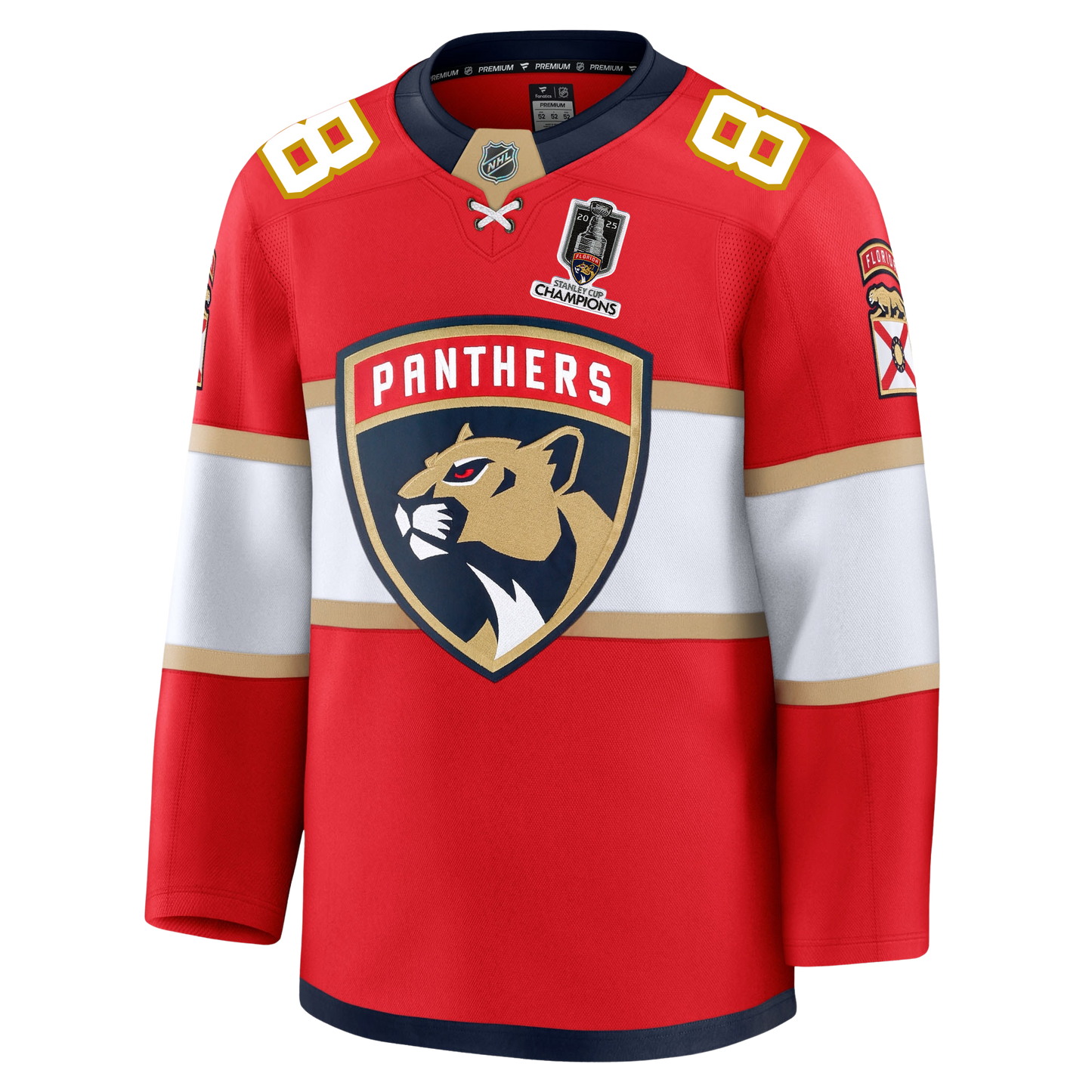 Nate Schmidt Florida Panthers Fanatics Premium Official NHL HOME Jersey With 2025 Stanley Cup Champions Patch