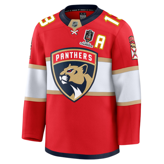 Sam Reinhart Florida Panthers Fanatics Premium Official NHL HOME Jersey With 2025 Stanley Cup Champions Patch