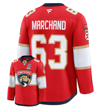 Brad Marchand Florida Panthers Fanatics Red Home Premium Jersey With 2025 Stanley Cup Champions Patch