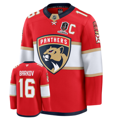 Aleksander Barkov Florida Panthers Fanatics Red Home Premium Jersey With 2025 Stanley Cup Champions Patch