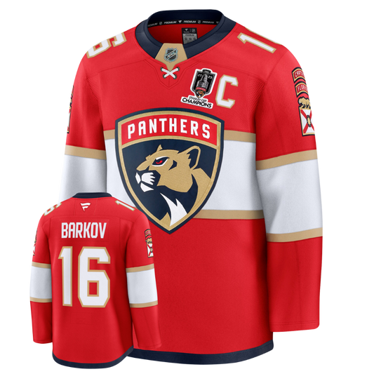 Aleksander Barkov Florida Panthers Fanatics Red Home Premium Jersey With 2025 Stanley Cup Champions Patch