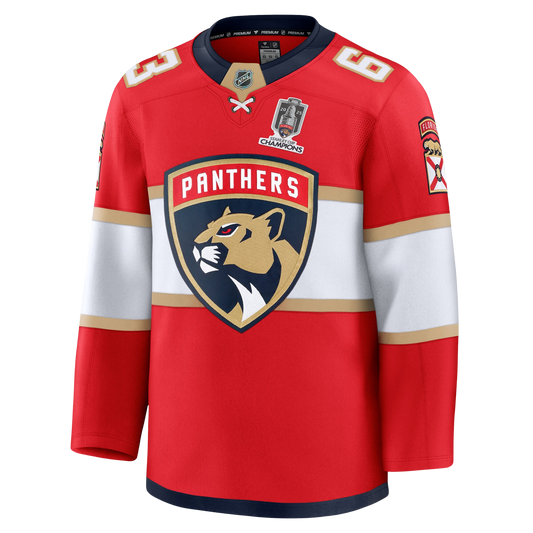 Brad Marchand Florida Panthers Fanatics Red Home Premium Jersey With 2025 Stanley Cup Champions Patch