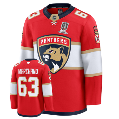 Brad Marchand Florida Panthers Fanatics Red Home Premium Jersey With 2025 Stanley Cup Champions Patch