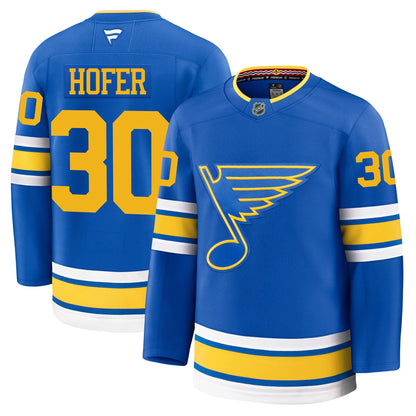 Joel Hofer St Louis Blues Fanatics Home Premium Jersey