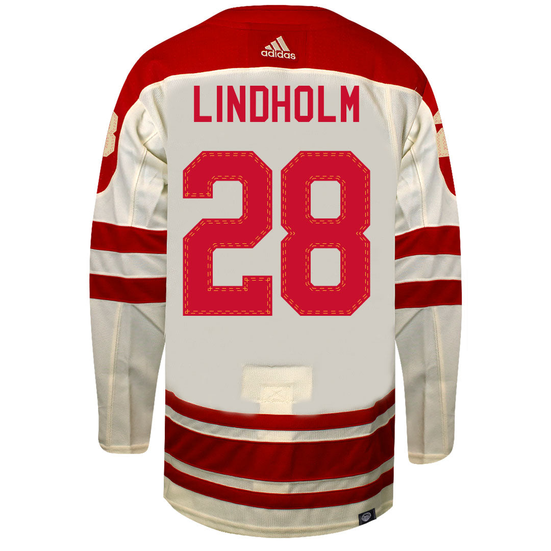 Adidas Calgary Flames No28 Elias Lindholm Red Alternate Authentic Women's Stitched NHL Jersey