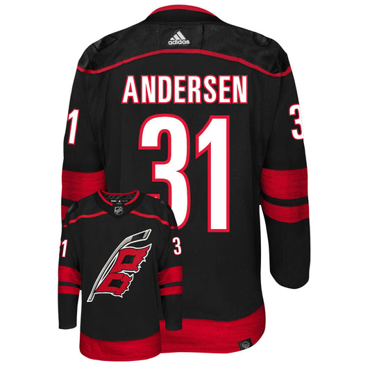 Frederik Andersen Carolina Hurricanes Adidas Primegreen Authentic Third Alternate NHL Hockey Jersey - Back/Front View