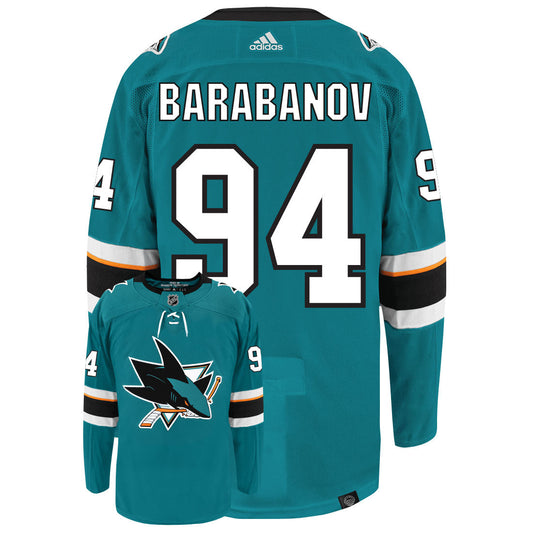Alexander Barabanov San Jose Sharks Adidas Primegreen Authentic Home NHL Hockey Jersey - Back/Front View