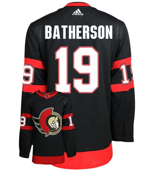 Drake Batherson Ottawa Senators Adidas Primegreen Authentic Home NHL Hockey Jersey - Back/Front View