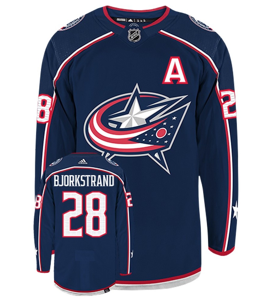 Oliver Bjorkstrand Columbus Blue Jackets Adidas Primegreen Authentic Home NHL Hockey Jersey - Front/Back View