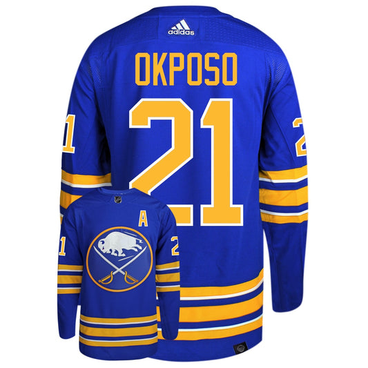 Kyle Okposo Buffalo Sabres Adidas Primegreen Authentic NHL Hockey Jersey - Back/Front View