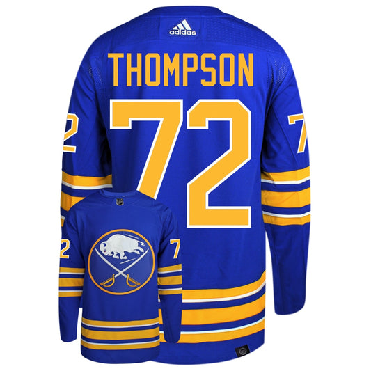 Tage Thompson Buffalo Sabres Adidas Primegreen Authentic NHL Hockey Jersey - Back/Front View