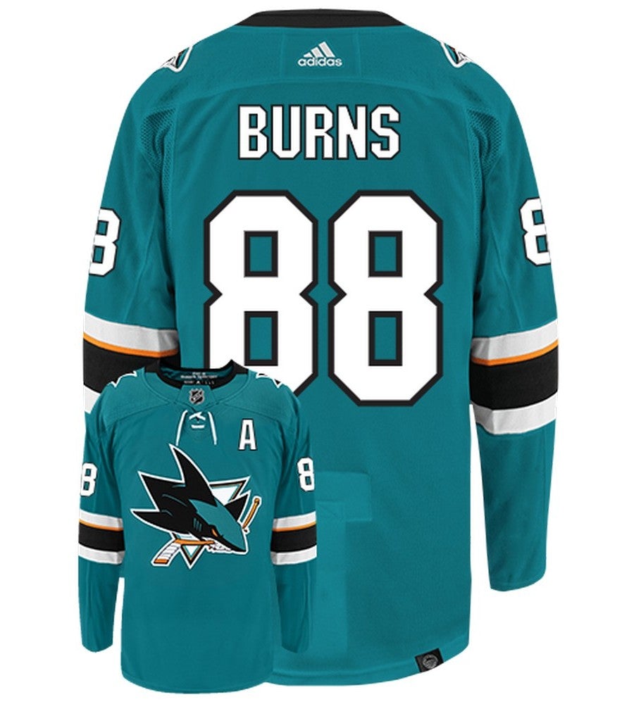 Brent Burns San Jose Sharks Adidas Primegreen Authentic Home NHL Hockey Jersey - Back/Front View