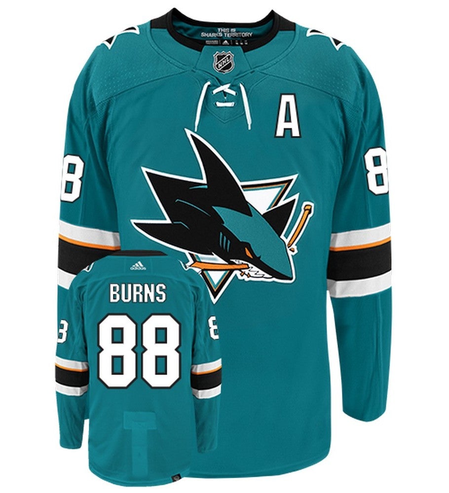 Brent Burns San Jose Sharks Adidas Primegreen Authentic Home NHL Hockey Jersey - Front/Back View