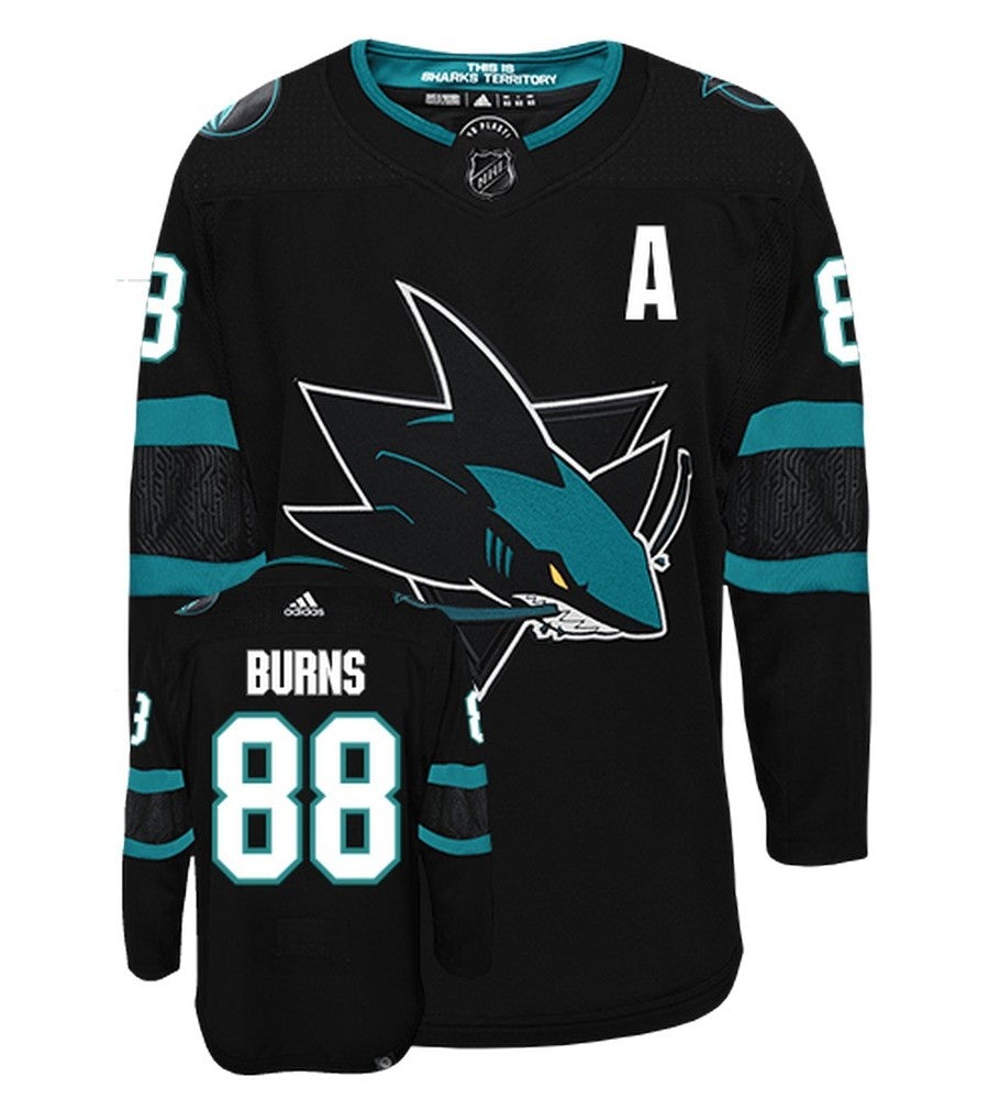 Brent Burns San Jose Sharks Adidas Primegreen Authentic Alternate NHL Hockey Jersey - Front/Back View
