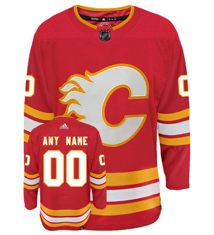 Calgary Flames Home Adidas Primegreen Authentic NHL Hockey Jersey - Front/Back View