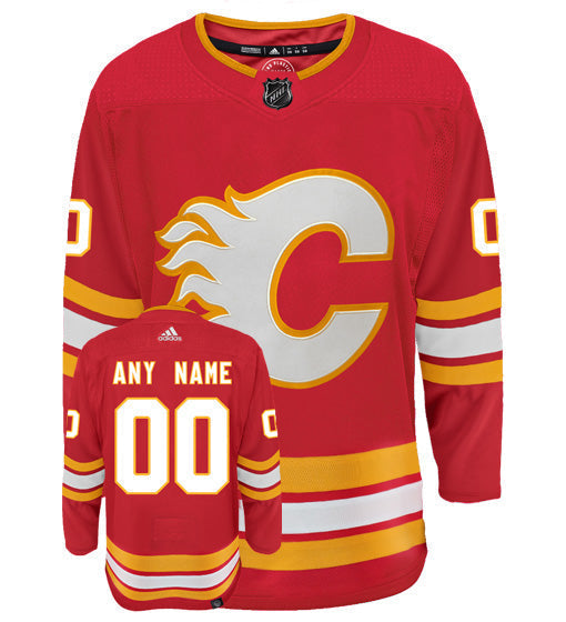 Calgary Flames Home Adidas Primegreen Authentic NHL Hockey Jersey - Front/Back View