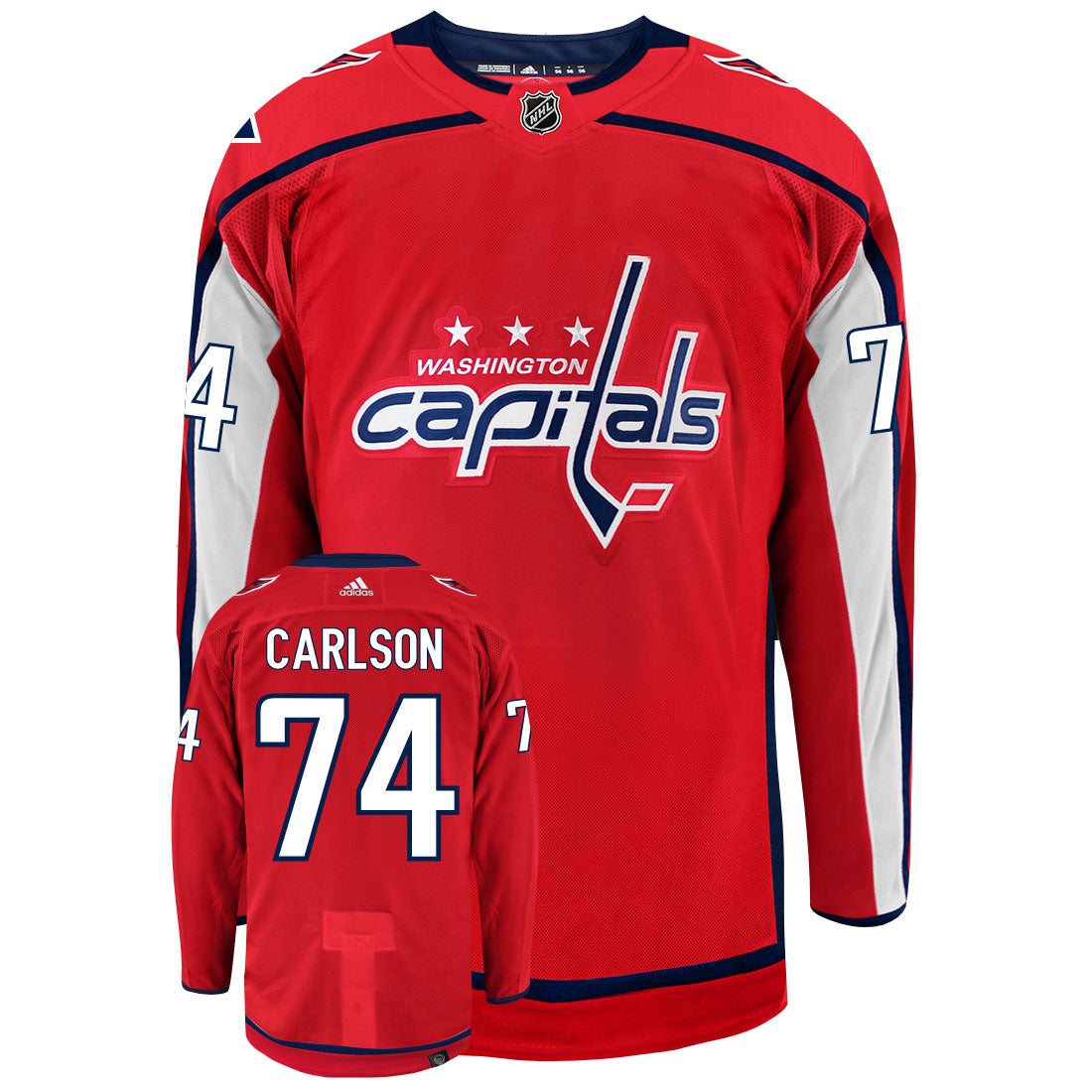 John Carlson Washington Capitals Adidas Primegreen Authentic Home NHL Hockey Jersey - Front/Back View