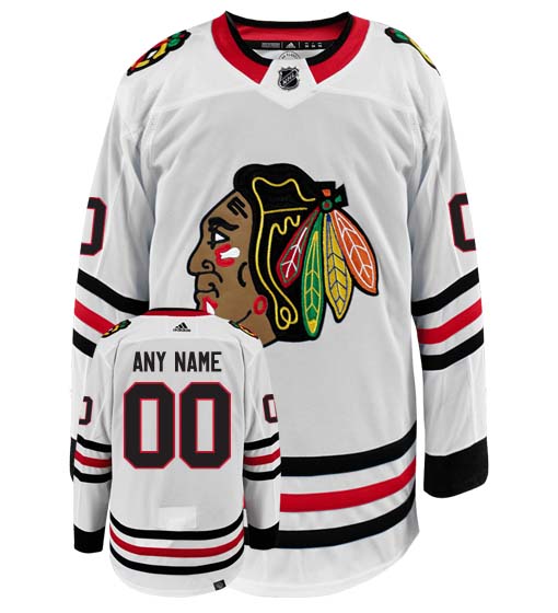 Chicago Blackhawks Adidas Primegreen Authentic Away NHL Hockey Jersey - Front/Back View