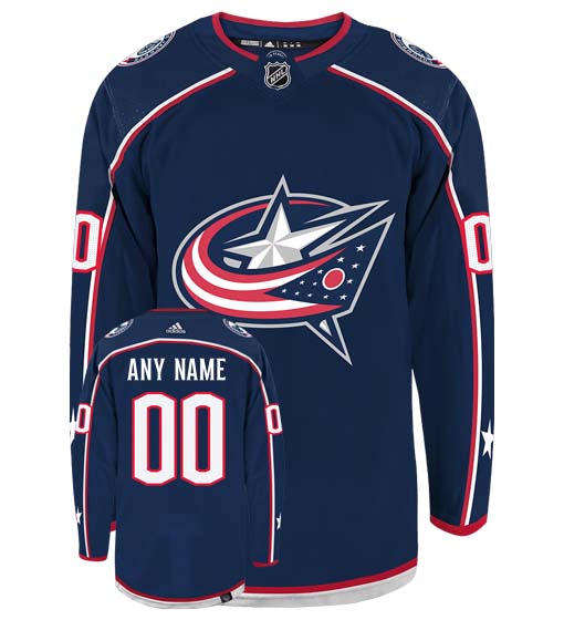 Columbus Blue Jackets  Adidas Primegreen Authentic Home NHL Hockey Jersey - Front/Back View