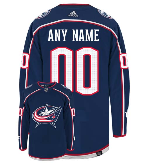 Columbus Blue Jackets  Adidas Primegreen Authentic Home NHL Hockey Jersey - Back/Front View