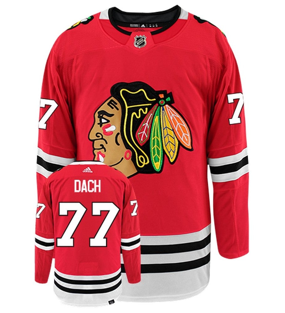 Kirby Dach Chicago Blackhawks Adidas Primegreen Authentic Home NHL Hockey Jersey - Front/Back View