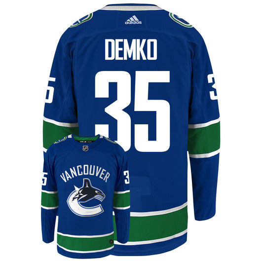 Thatcher Demko Vancouver Canucks Adidas Primegreen Authentic Home NHL Hockey Jersey - Back/Front View