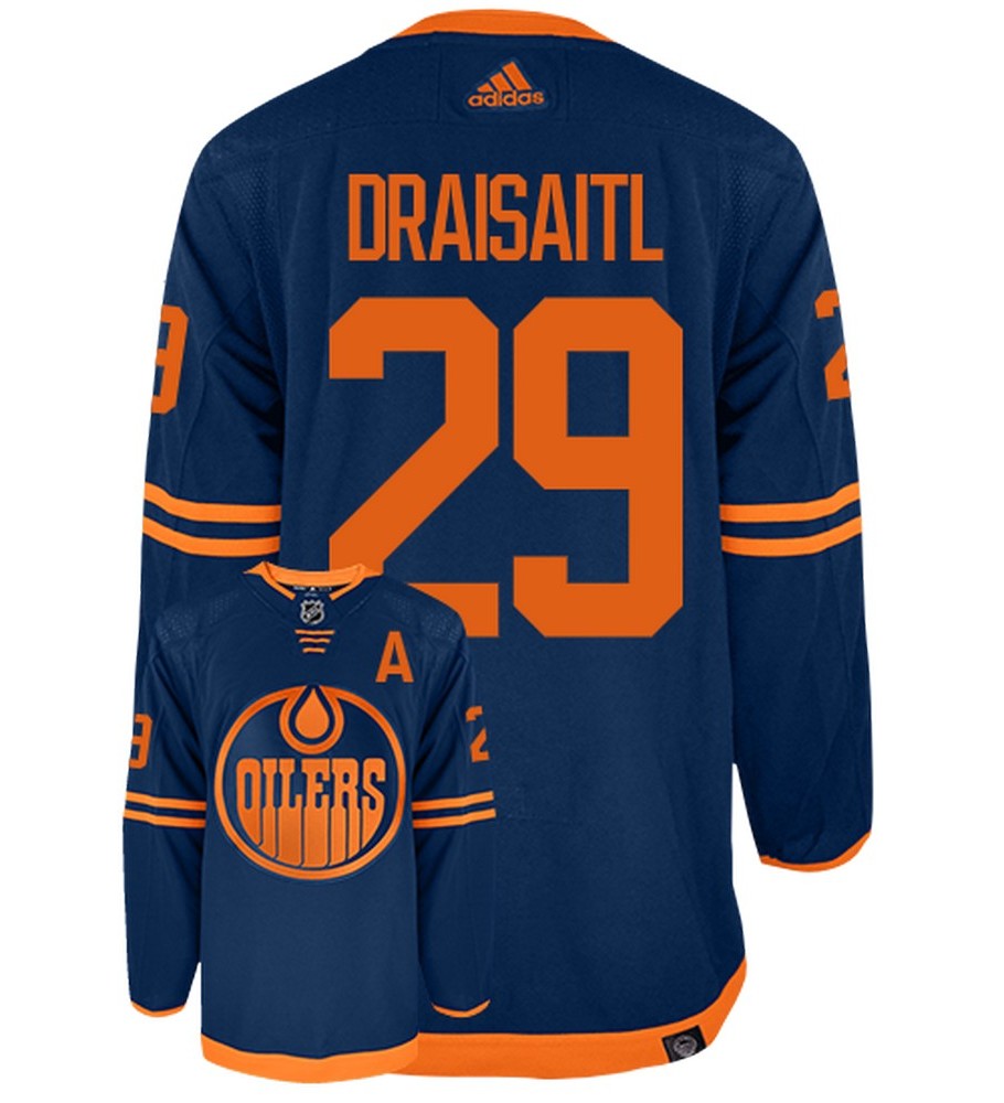 Leon Draisaitl Edmonton Oilers Adidas Primegreen Authentic Alternate NHL Hockey Jersey - Back/Front View