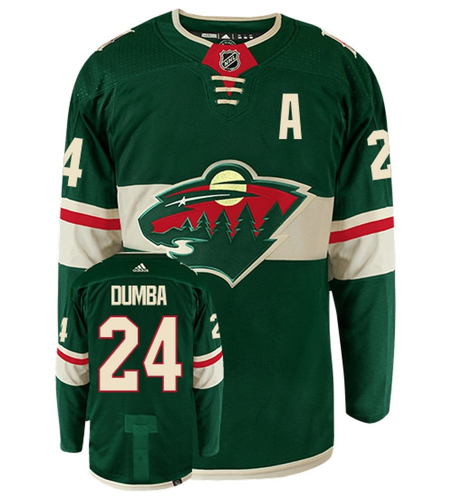 Matt Dumba Minnesota Wild Adidas Primegreen Authentic Home NHL Hockey Jersey - Front/Back View
