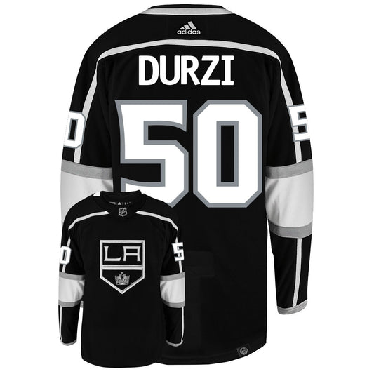 Sean Durzi Los Angeles Kings Adidas Primegreen Authentic Home NHL Hockey Jersey - Back/Front View