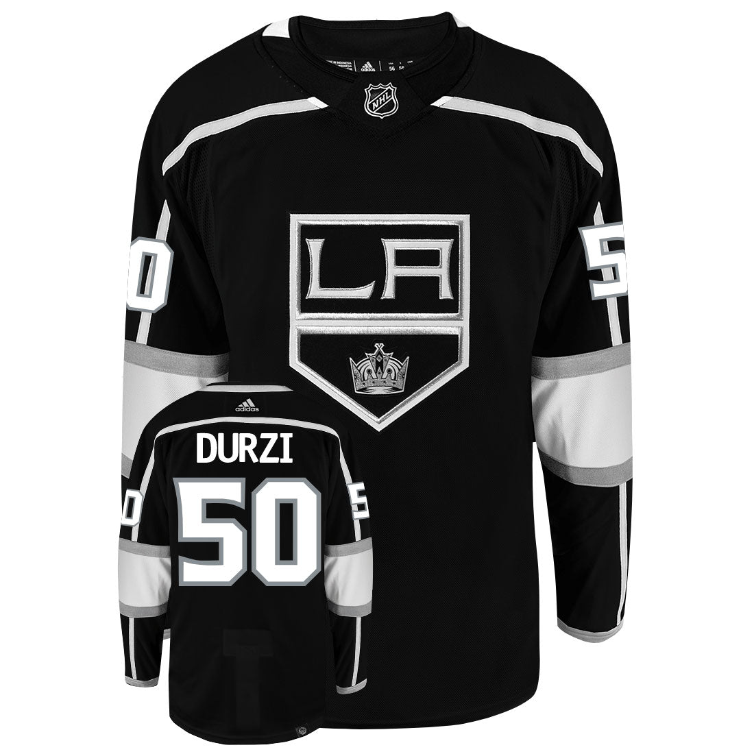 Sean Durzi Los Angeles Kings Adidas Primegreen Authentic Home NHL Hockey Jersey - Front/Back View