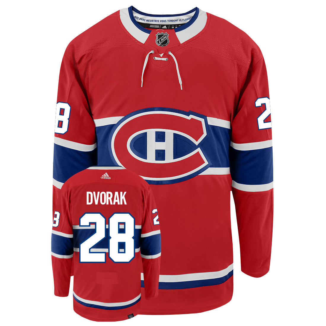 Christian Dvorak Montreal Canadiens Adidas Primegreen Authentic Home NHL Hockey Jersey - Front/Back View