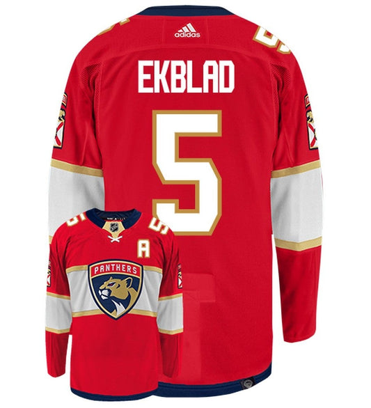Aaron Ekblad Florida Panthers Adidas Primegreen Authentic Home NHL Hockey Jersey - Back/Front View