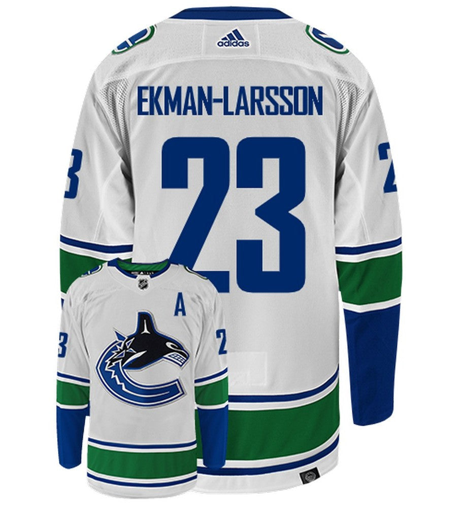 Ekman-Larsson Vancouver Canucks Adidas Primegreen Authentic Away NHL Hockey Jersey - Back/Front View