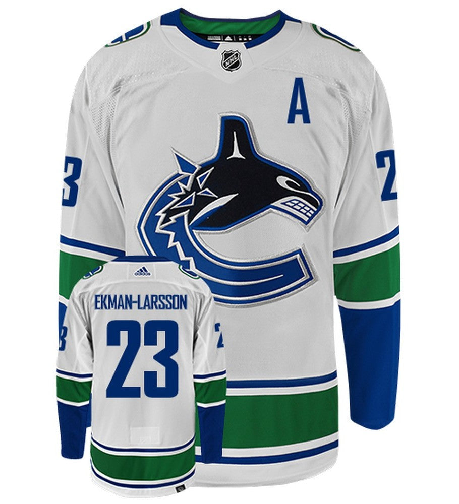 Ekman-Larsson Vancouver Canucks Adidas Primegreen Authentic Away NHL Hockey Jersey - Front/Back View