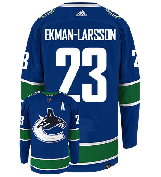 Ekman-Larsson Vancouver Canucks Adidas Primegreen Authentic Home NHL Hockey Jersey - Back/Front View
