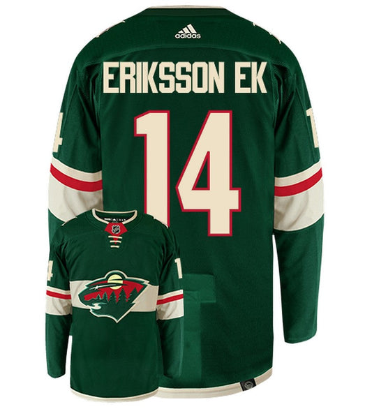 Joel Eriksson Ek Minnesota Wild Adidas Primegreen Authentic Home NHL Hockey Jersey - Back/Front View