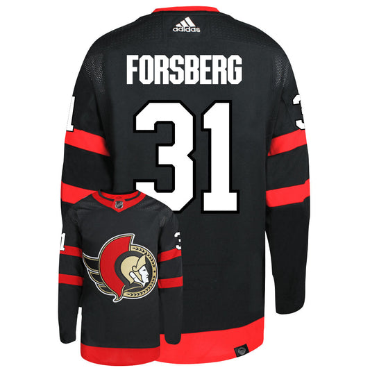 Anton Forsberg Ottawa Senators Adidas Primegreen Authentic Home NHL Hockey Jersey - Back/Front View